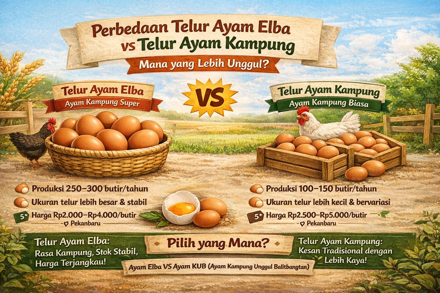Perbedaan Telur Ayam Elba VS Ayam Kampung - Harga dan Nutrisi