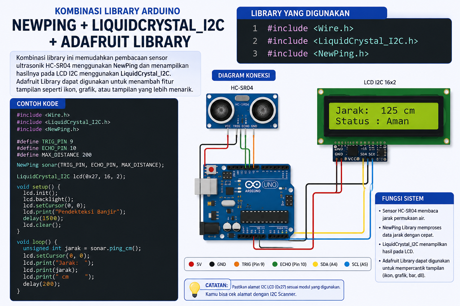 Adafruit, Library Unggul untuk Sensor HC-SR04 dan LiquidCrystal_I2C di Arduino