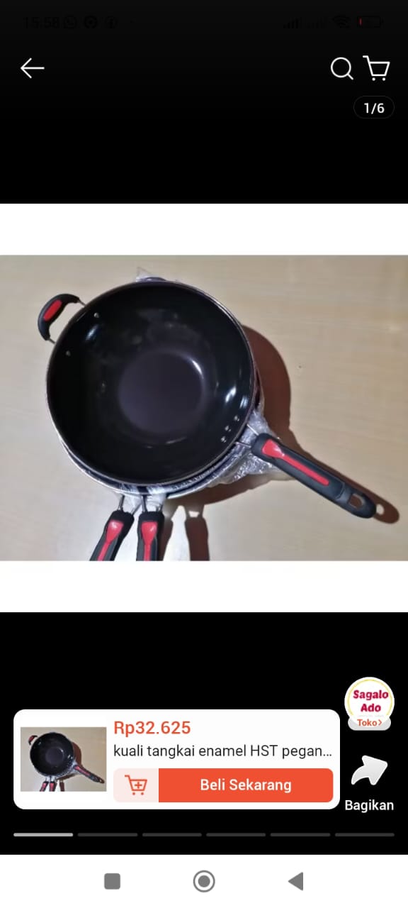 Wajan Pengorengan Enamal gagang/Kuping Anti Lengket Besi Hitam