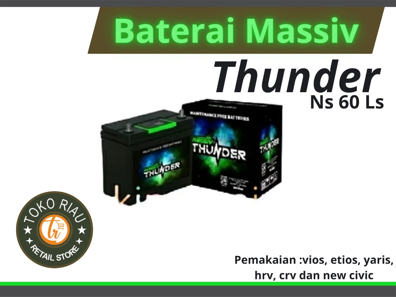 Baterai / Aki Massiv Thunder Ns 60 Vios,Yaris,Crv,Hrv,Lancer