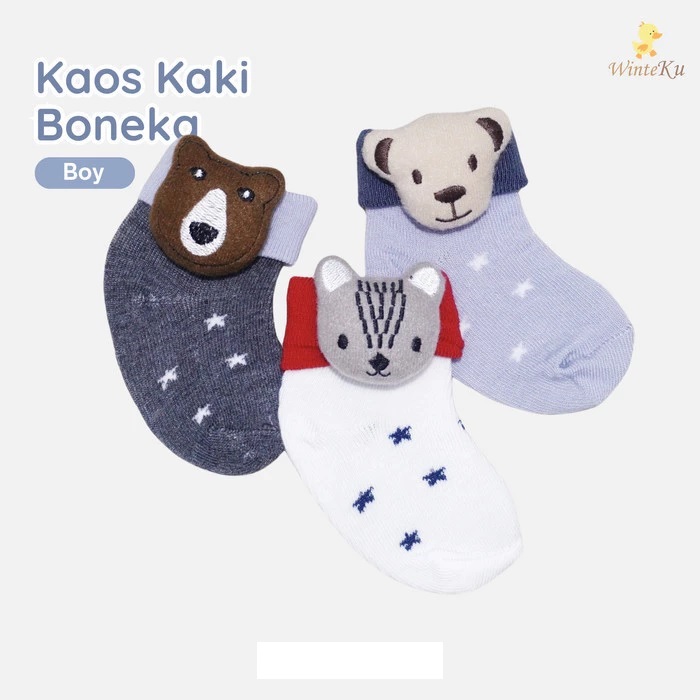 Winteku Kaos Kaki Bayi - Kaos Kaki Boneka Lucu Isi 3 pasang
