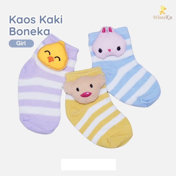 Winteku Kaos Kaki Bayi - Kaos Kaki Boneka Lucu Isi 3 pasang