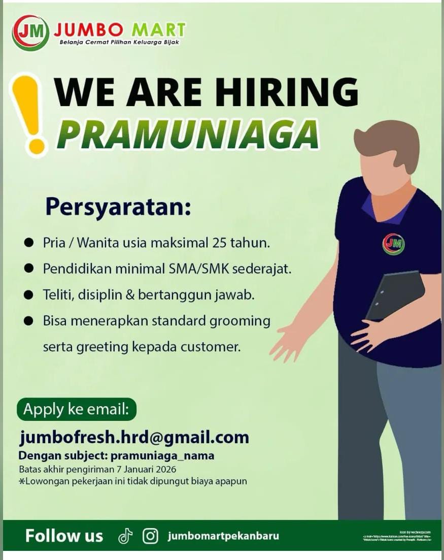 Lowongan kerja Pramuniaga 