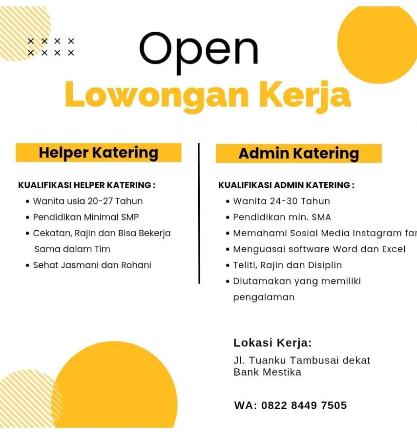 Lowongan Kerja Katering Dan Admin Ketering