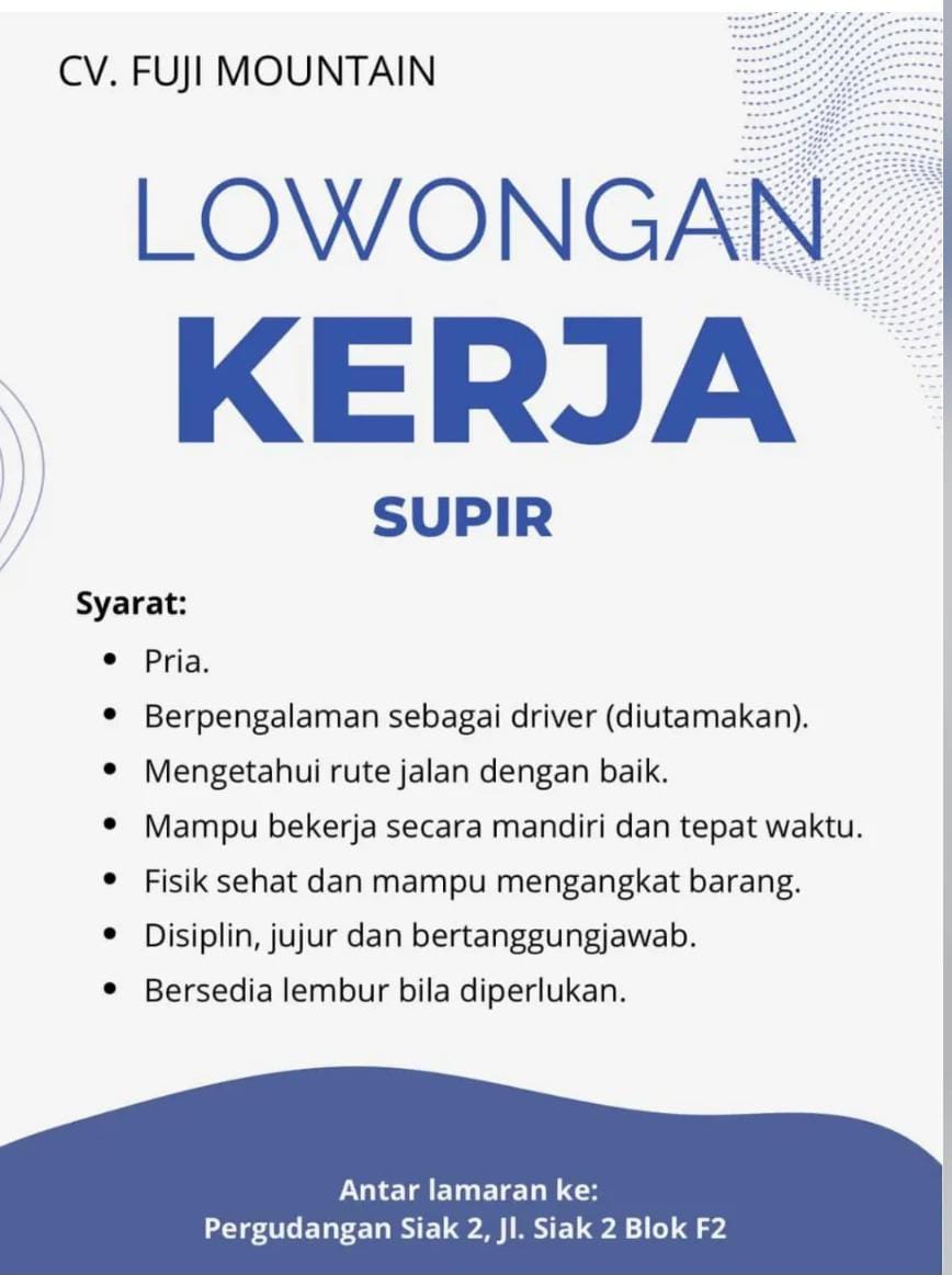 Lowongan Kerja Supir Pekanbaru