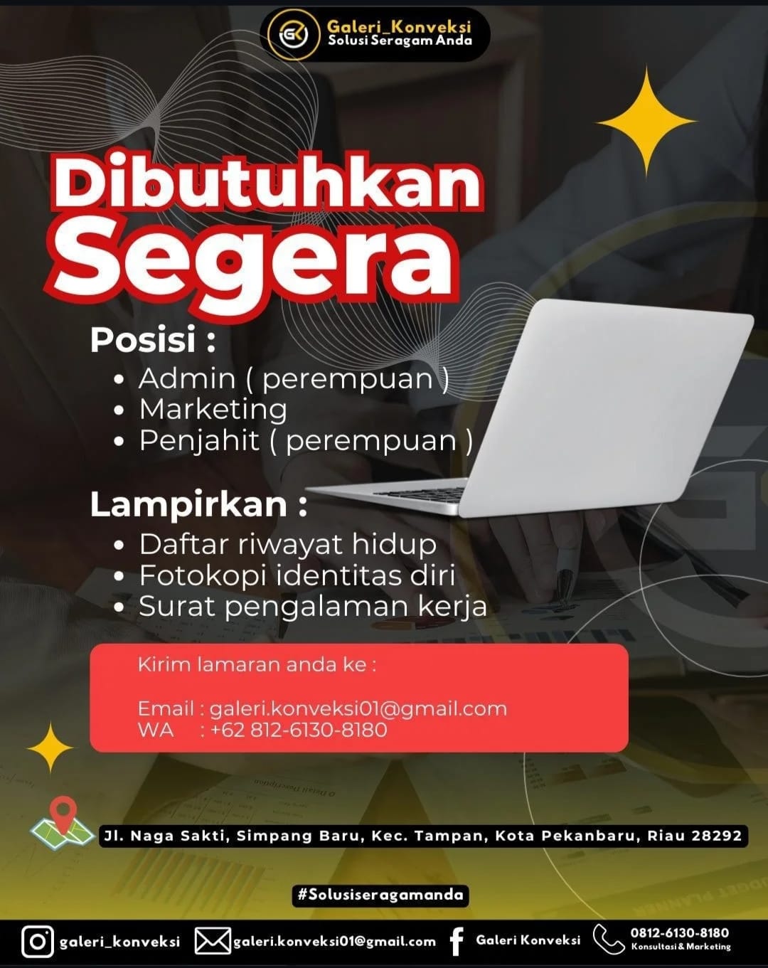 Lowongan Kerja Admin, Marketing, Penjahit Pekanbaru