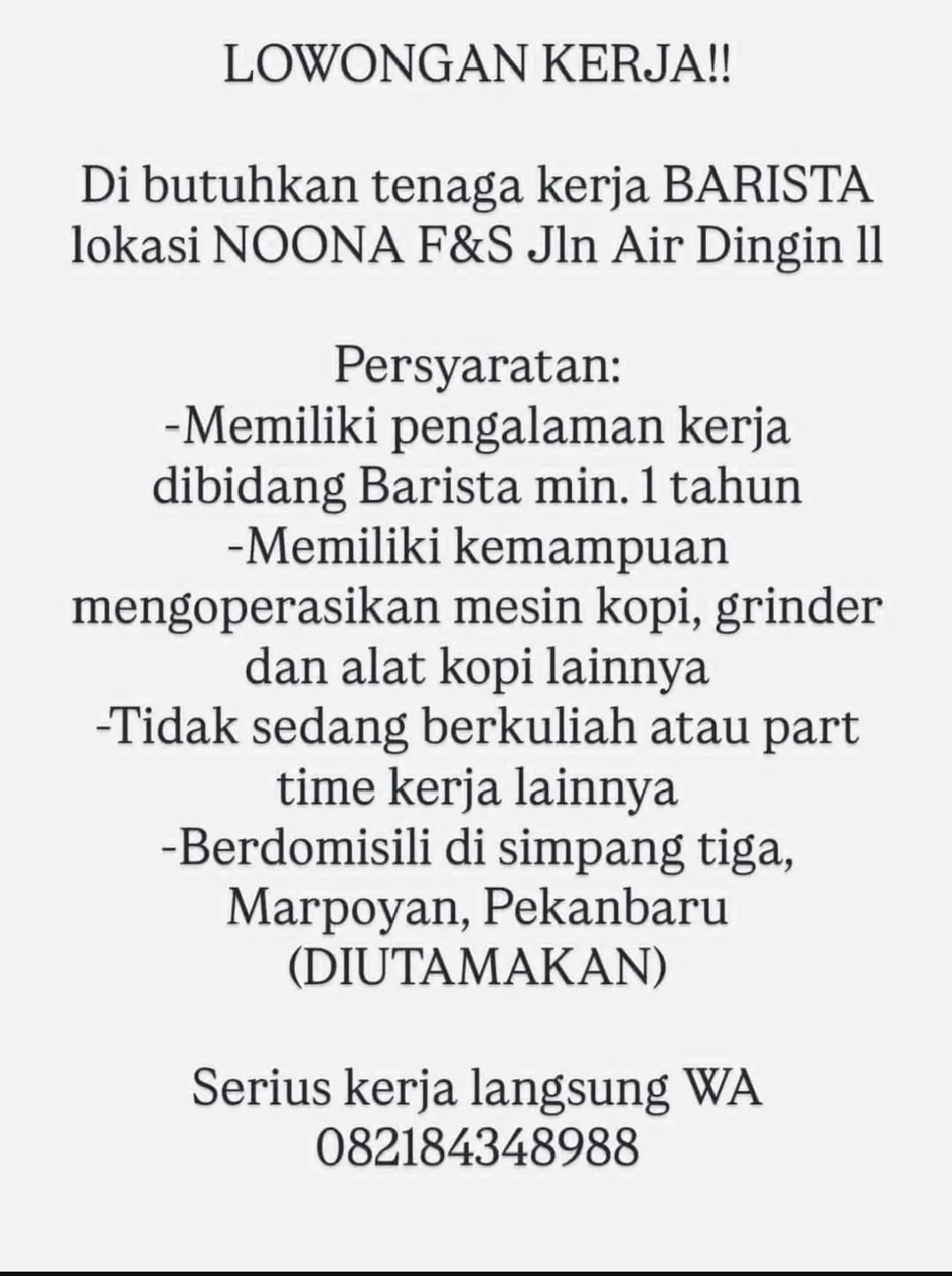 Lowongan Kerja Barista