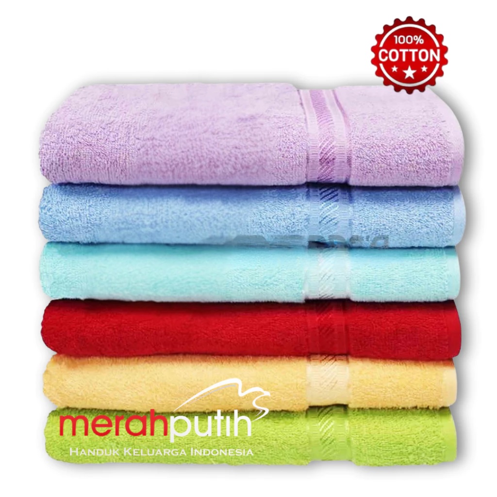 Merah Putih Handuk Merah Putih Ukuran Dewasa 70x135cm - Katun Lembut, Menyerap Ai
