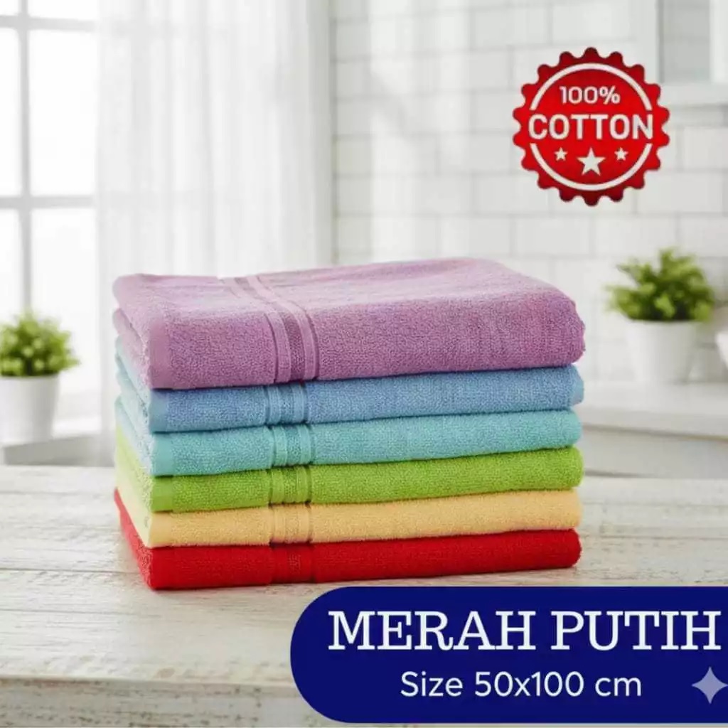 Merah Putih Handuk Bayi Merah Putih Polos Warna 50x100cm - Katun, Lembut, Daya Serap Tinggi