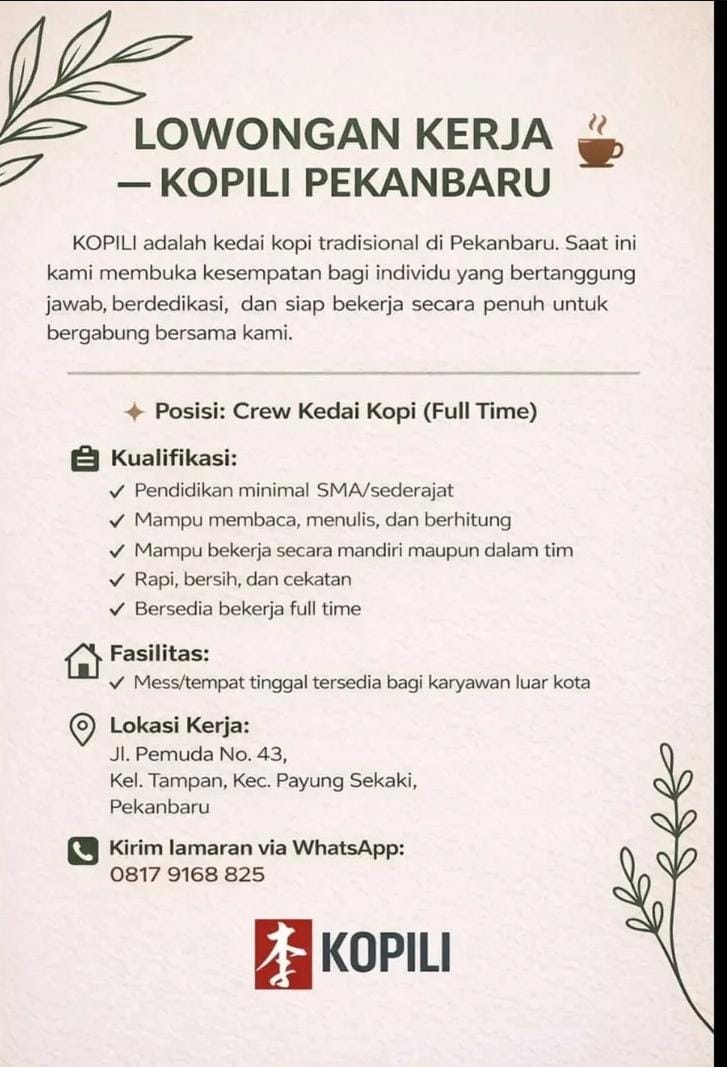 Lowongan Kerja Kopili Pekanbaru