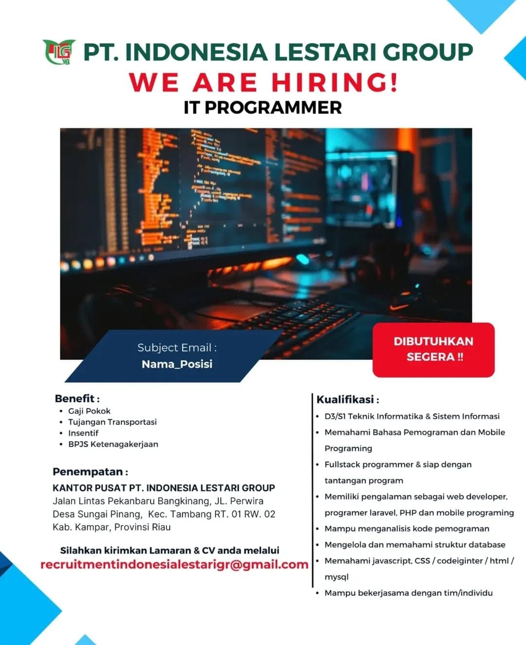 Lowongan Kerja IT Progaramer Pekanbaru