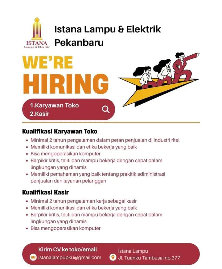 Lowongan Kerja Karyawan Toko dan Admin Pekanbaru