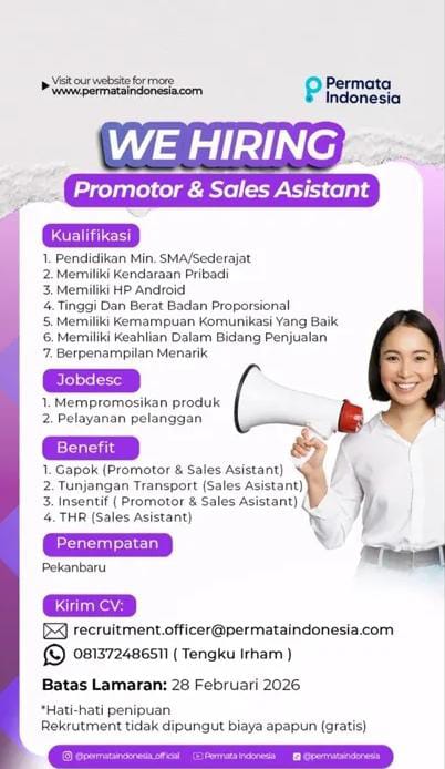 Lowongan Kerja Promotor dan Sales Asistant Pekanbaru