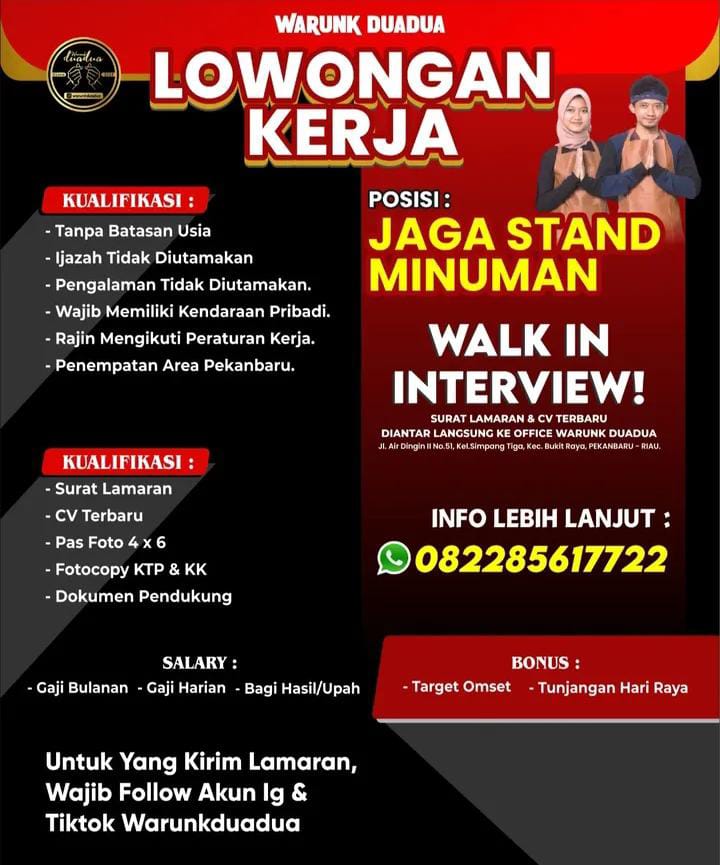 Lowongan Kerja Penjaga Stand Minuman Pekanbaru