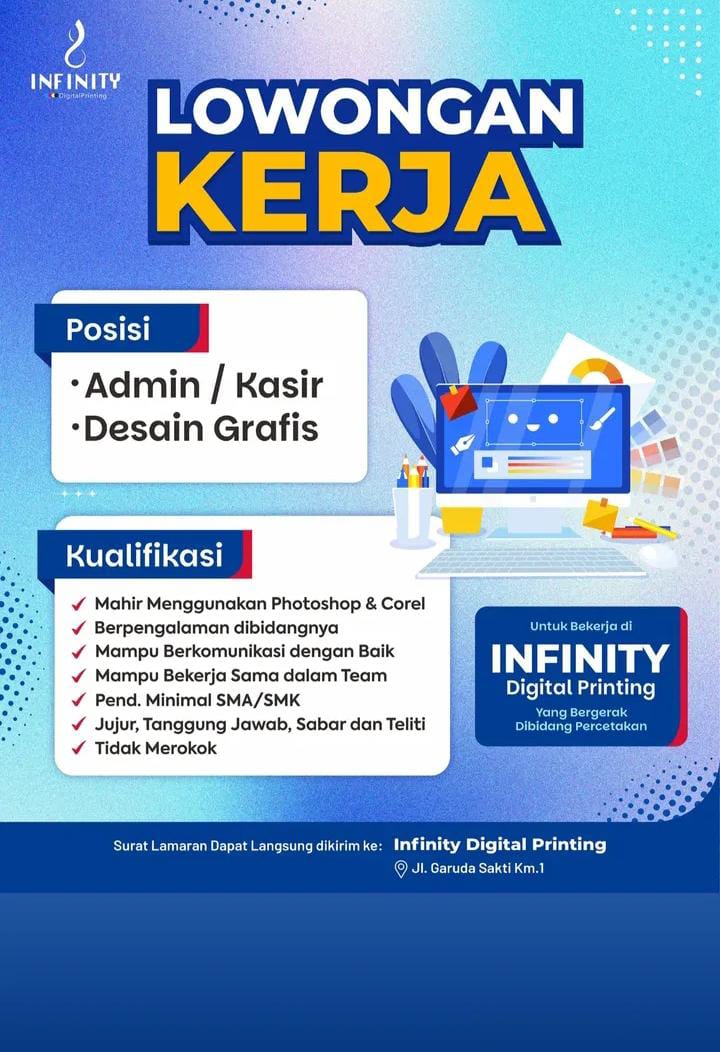 Lowongan Kerja Admin / Kasir dan Dsain Grafis Pekanbaru