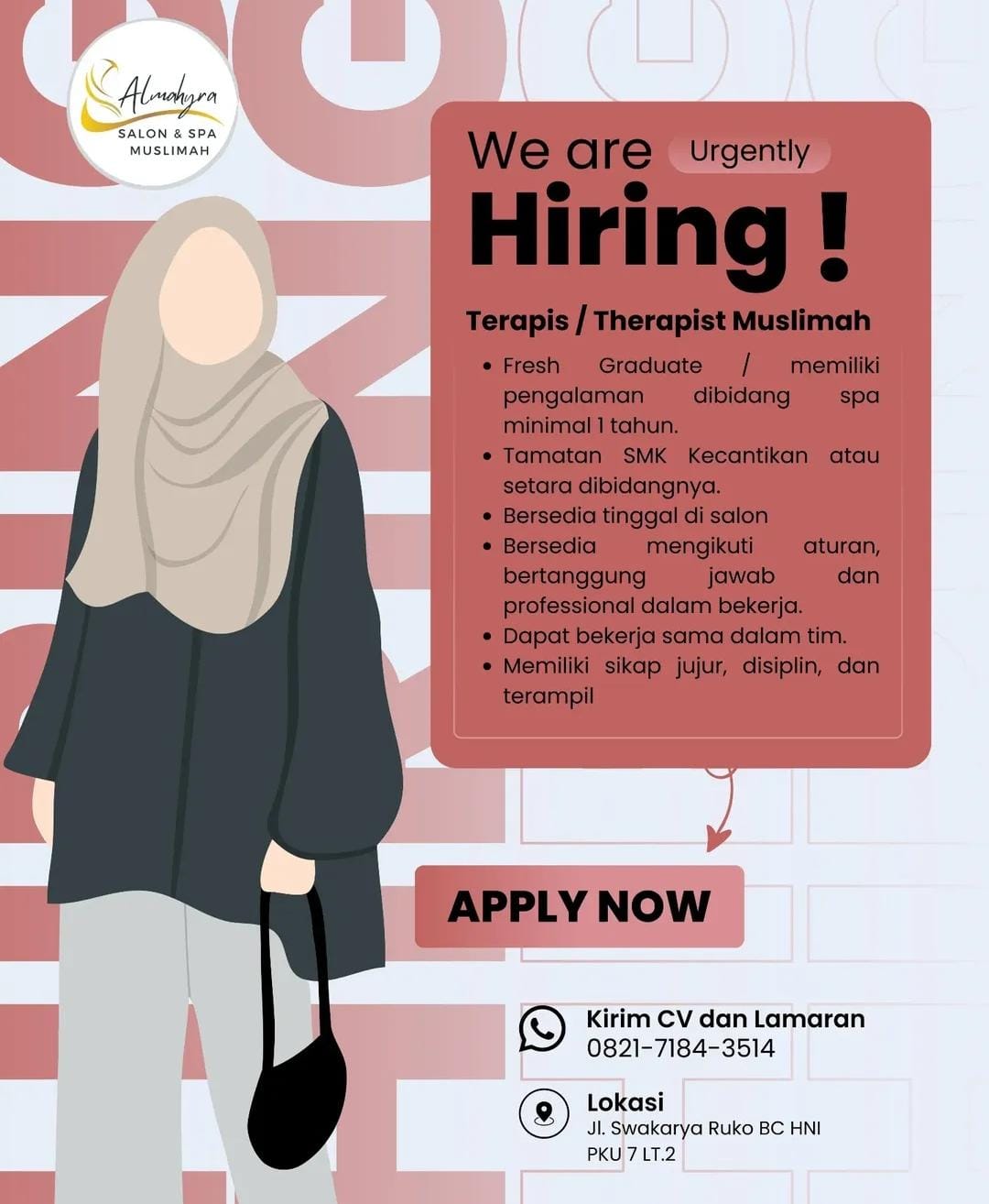 Lowongan Kerja Terapis Salon dan Spa Muslimah Pekanbaru