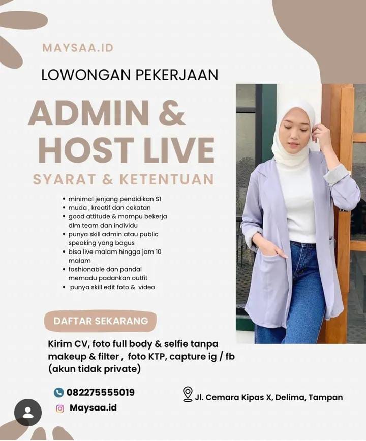 Lowongan Kerja admin dan Host Live Pekanbaru