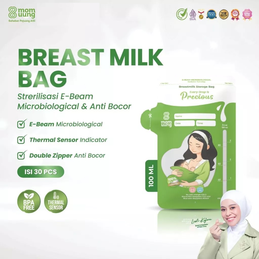 Mom Uung Kantong Asi 100ml isi 30pcs Double Zipper | Pre-sterilized Breastmilk Bag | Ada Indikator Suhu