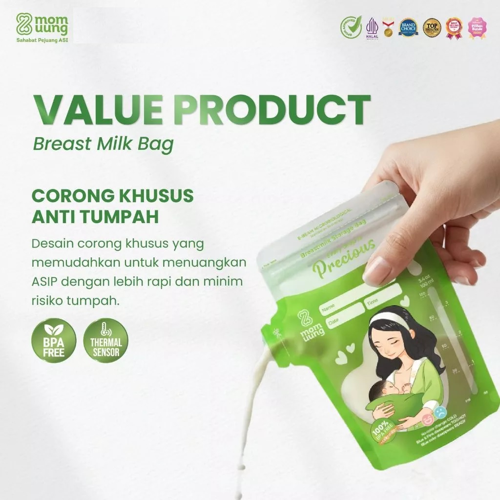 Mom Uung Kantong Asi 100ml isi 30pcs Double Zipper | Pre-sterilized Breastmilk Bag | Ada Indikator Suhu