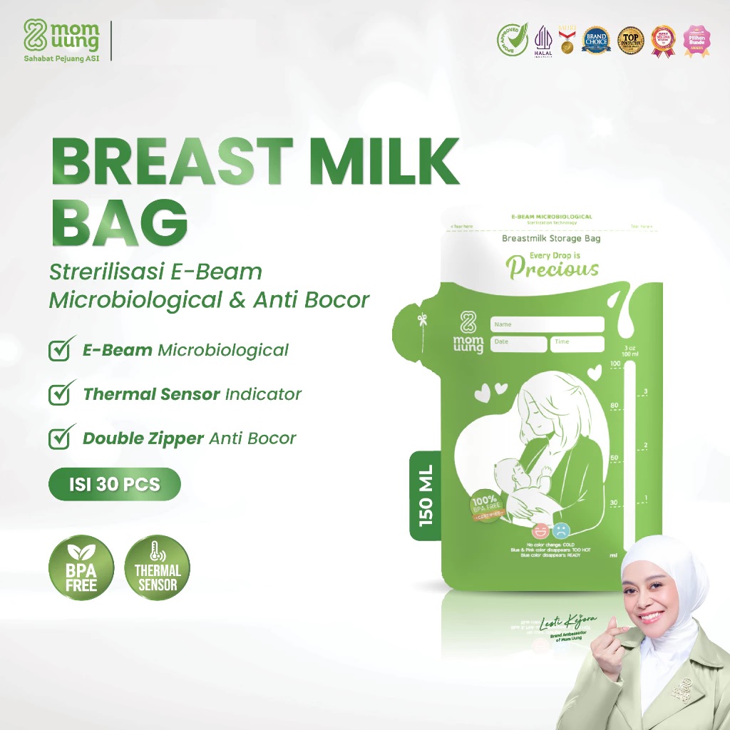 Mom Uung Kantong Asi 150ml isi 30pcs Double Zipper | Pre-sterilized Breastmilk Bag | Ada Indikator Suhu
