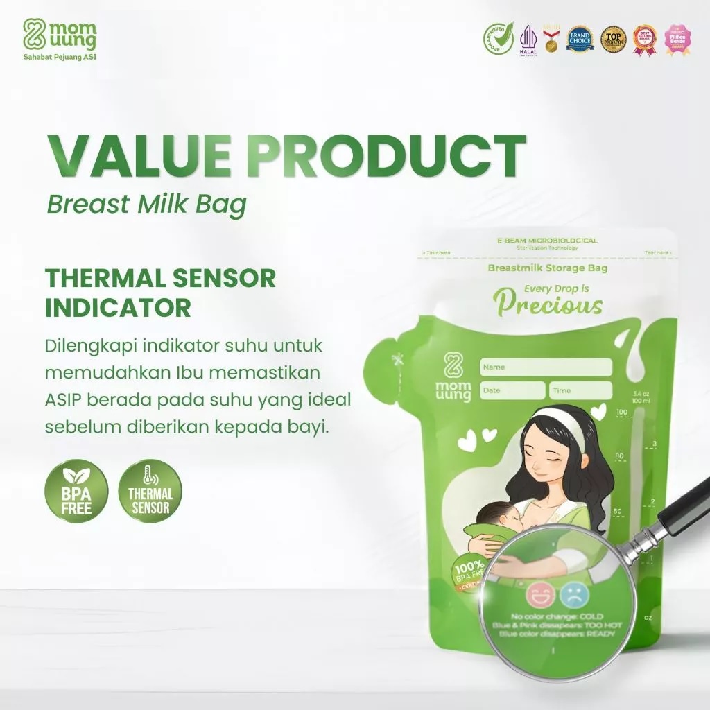 Mom Uung Kantong Asi 150ml isi 30pcs Double Zipper | Pre-sterilized Breastmilk Bag | Ada Indikator Suhu