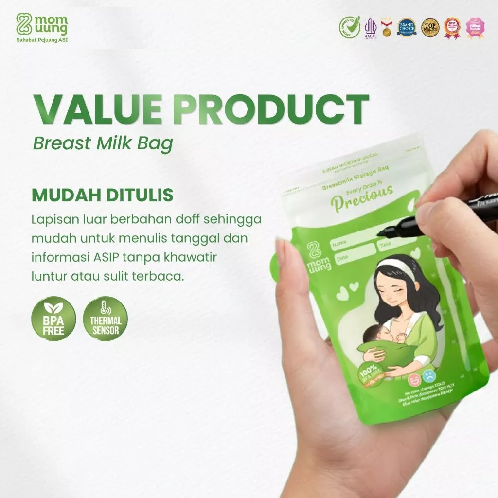 Mom Uung Kantong Asi 150ml isi 30pcs Double Zipper | Pre-sterilized Breastmilk Bag | Ada Indikator Suhu