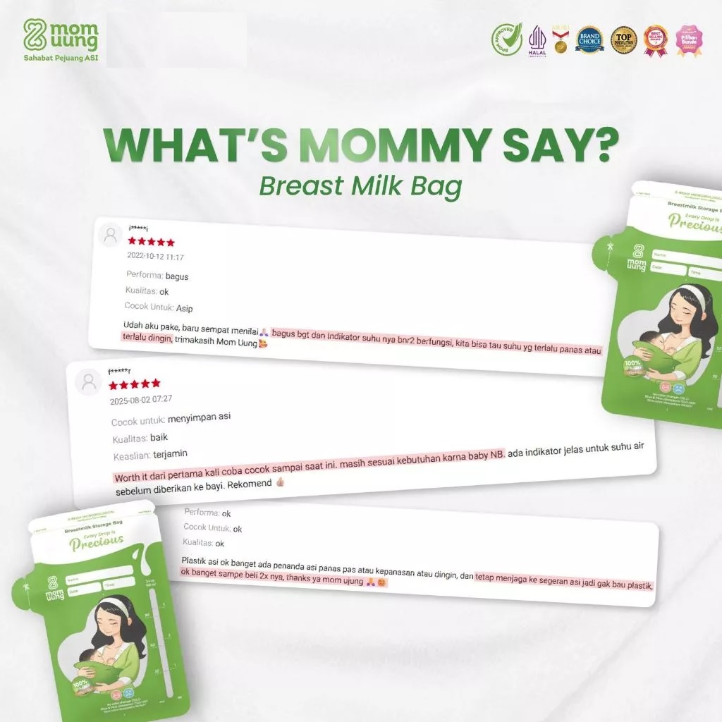Mom Uung Kantong Asi 150ml isi 30pcs Double Zipper | Pre-sterilized Breastmilk Bag | Ada Indikator Suhu