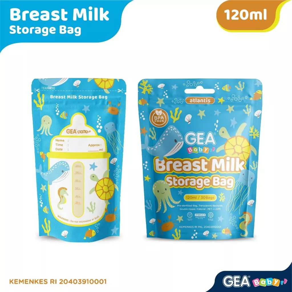 Gea Baby Breast Milk Storage Bag ukuran 120ml / Kantong Asi isi 30 Double Zipper dan anti bocor