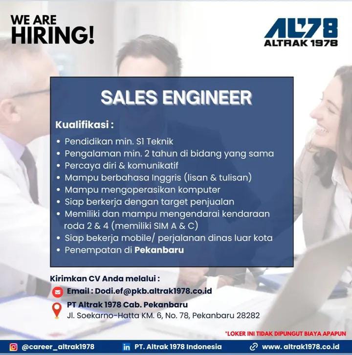 Lowongan Kerja Sales Engineer Pekanbaru