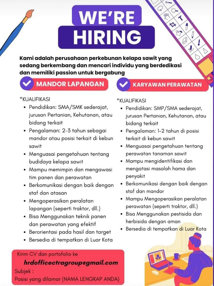 Lowongan Kerja Mandor Lapangan dan Karyawan Perawatan Pekanbaru