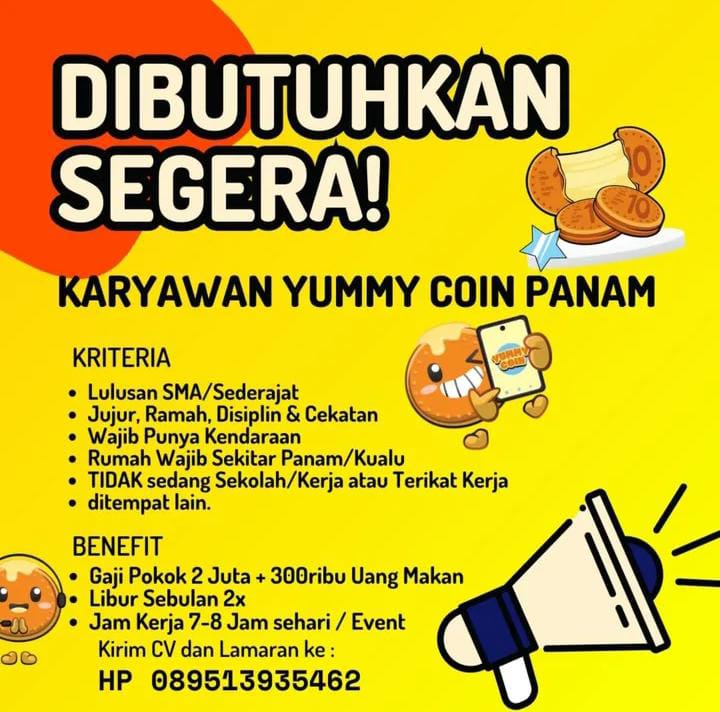 Lowongan Kerja Karyawan Yummy Coint Panam Pekanbaru