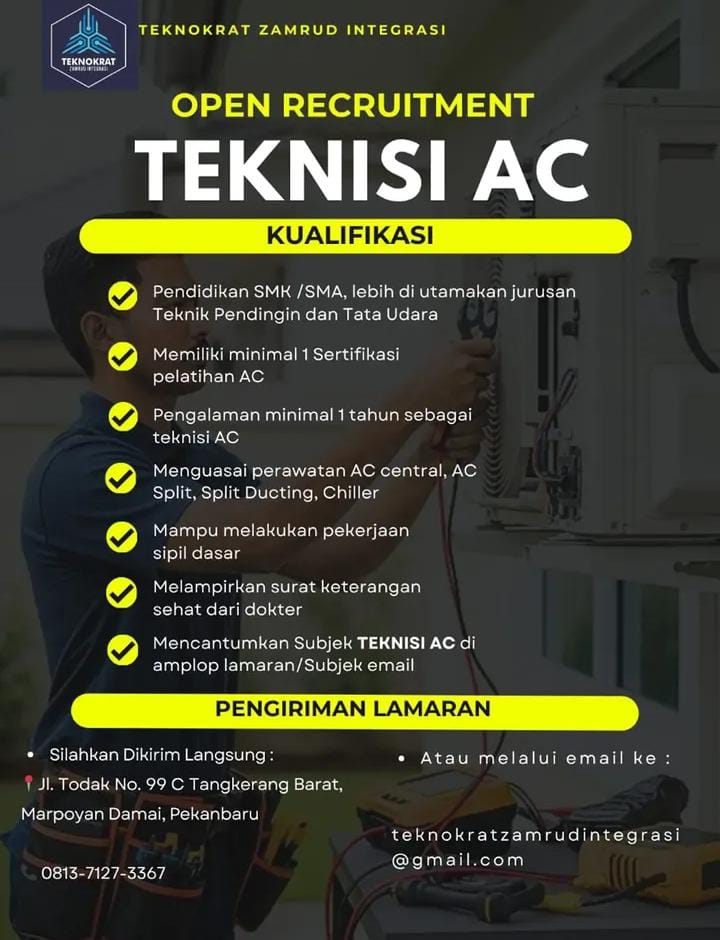 Lowongan Kerja Teknisi AC Pekanbaru