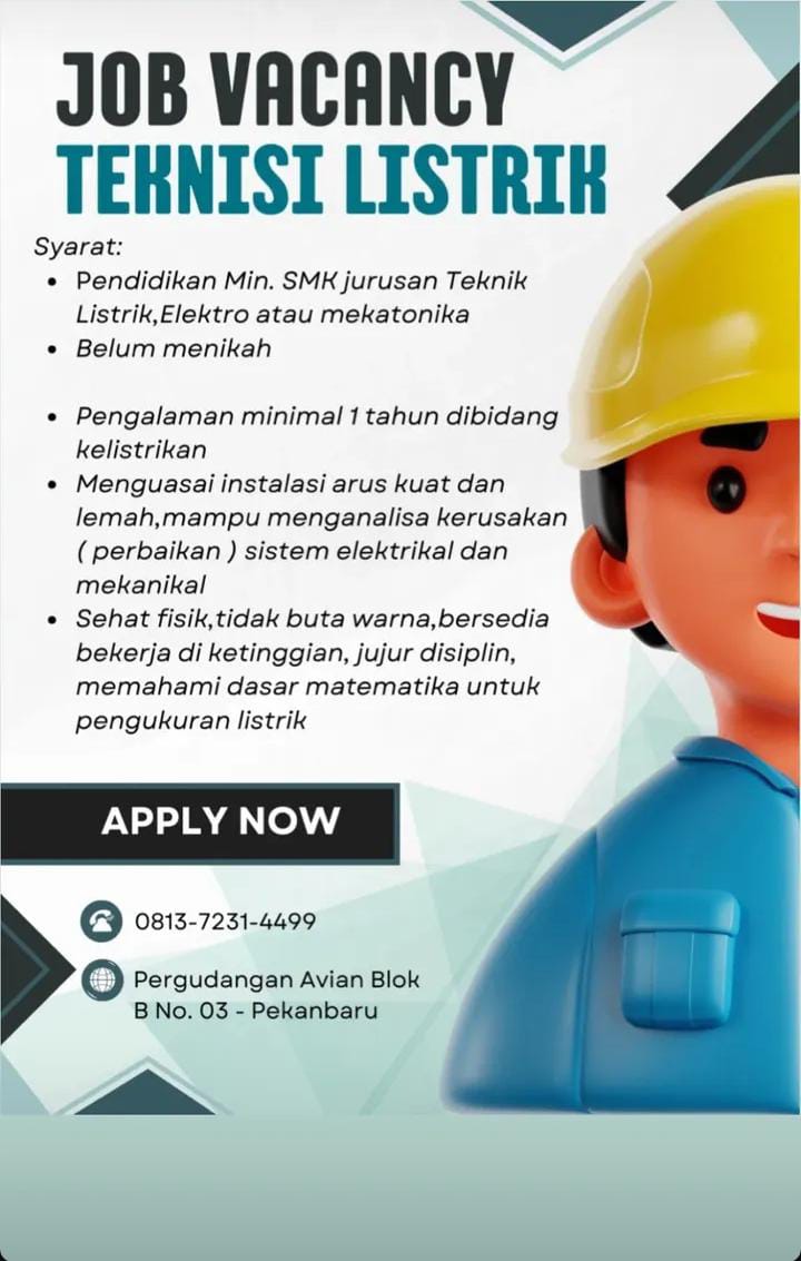 Lowongan Kerja Teknisi Listrik Pekanbaru