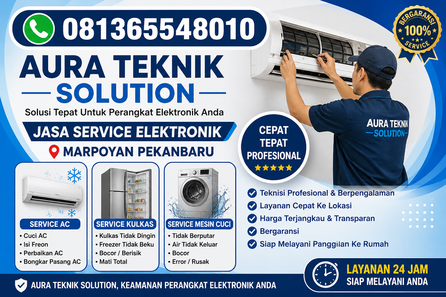 Jasa Service AC Marpoyan Pekanbaru Terpercaya – Aura Teknik Solution