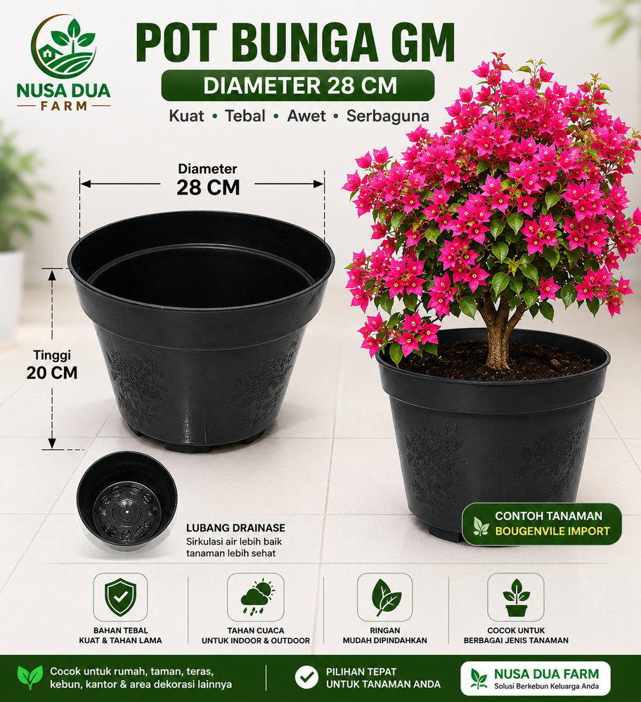 Pot Bunga GM Diameter 28 CM – Pot Tanaman Kokoh & Elegan