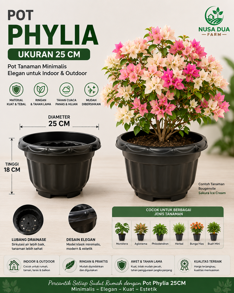 Pot Bunga Phylia Ukuran 25 CM – Pot Tanaman Berkualitas Pekanbaru